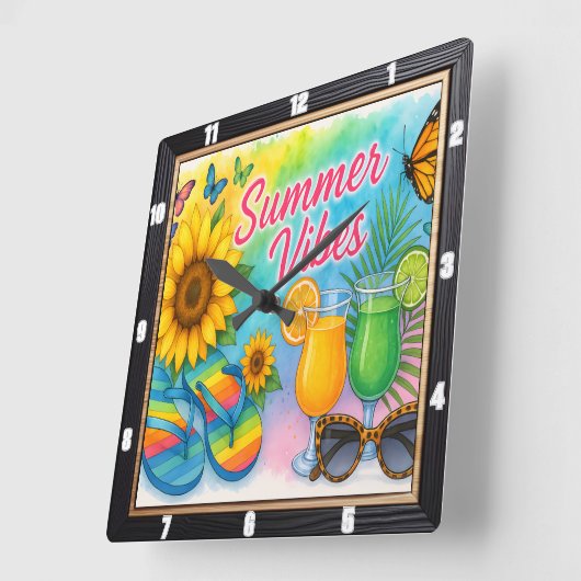 Summer Vibes Sun Fun Quadratische Wanduhr (Winkel)