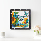 Summer Vibes Sunflower Beach Quadratische Wanduhr (Zuhause)