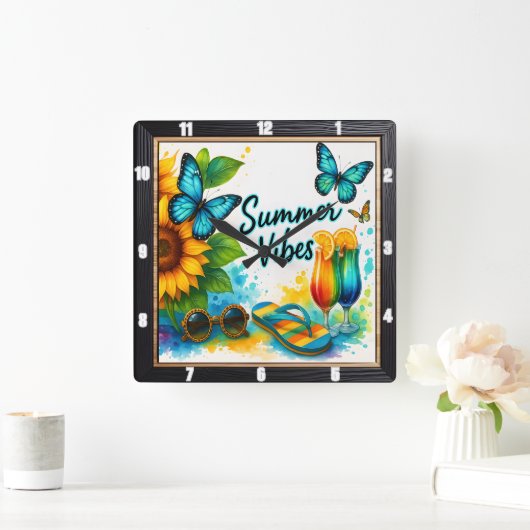 Summer Vibes Sunflower Beach Quadratische Wanduhr (Zuhause)