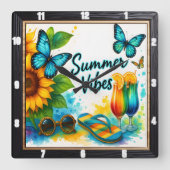 Summer Vibes Sunflower Beach Quadratische Wanduhr (Vorderseite)