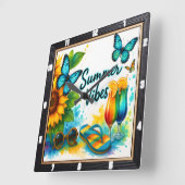 Summer Vibes Sunflower Beach Quadratische Wanduhr (Winkel)