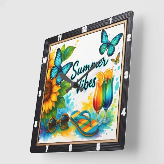 Summer Vibes Sunflower Beach Quadratische Wanduhr (Winkel)