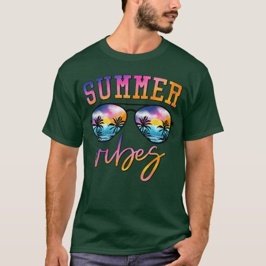 Summer Vibes Sunglasses With Palm Tree Funny Beach T-Shirt (Vorderseite)