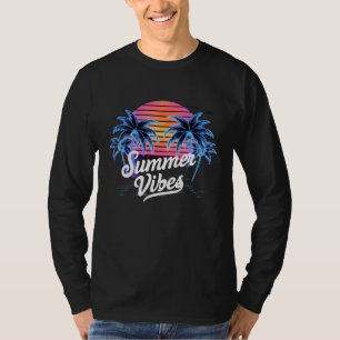 Summer Vibes Synthwave T - Shirt - Neon Palm Tree