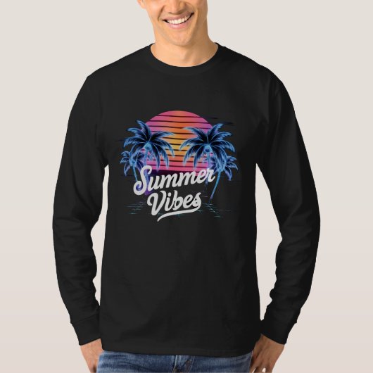 Summer Vibes Synthwave T - Shirt - Neon Palm Tree (Vorderseite)