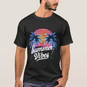 Summer Vibes Synthwave T - Shirt - Neon Palm Tree