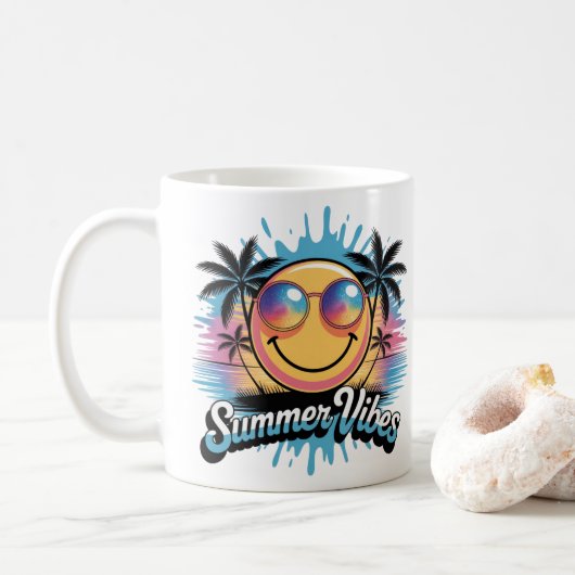 Summer Vibes Tasse Neon Smiley, farbenfrohe Gestal (Mit Donut)
