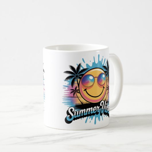 Summer Vibes Tasse Neon Smiley, farbenfrohe Gestal (VorderseiteRechts)
