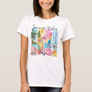 Summer Vibes Torn Collage - Retro Watercolor Beach T-Shirt