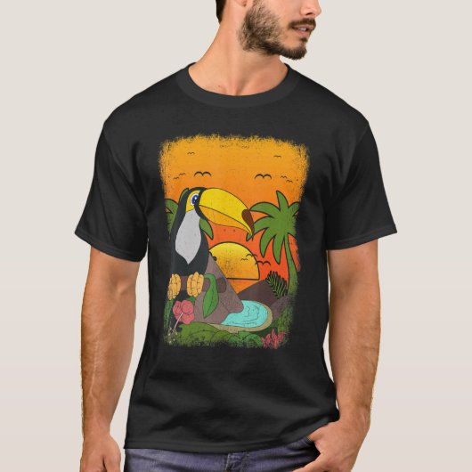 Summer Vibes Tropical Bird Animal Palm Trees Sunse T-Shirt (Vorderseite)