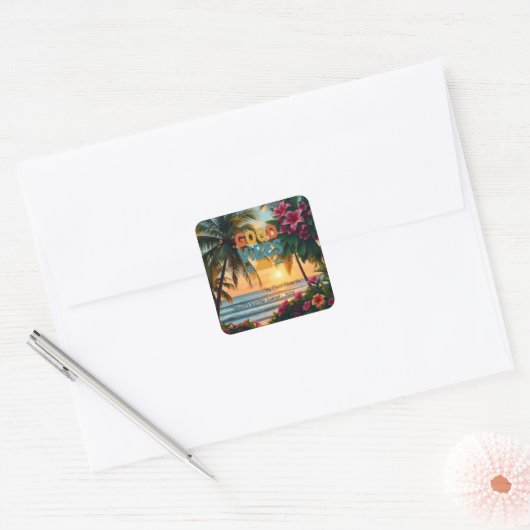 Summer Vibes Tropical Notebook Quadratischer Aufkleber (Umschlag)
