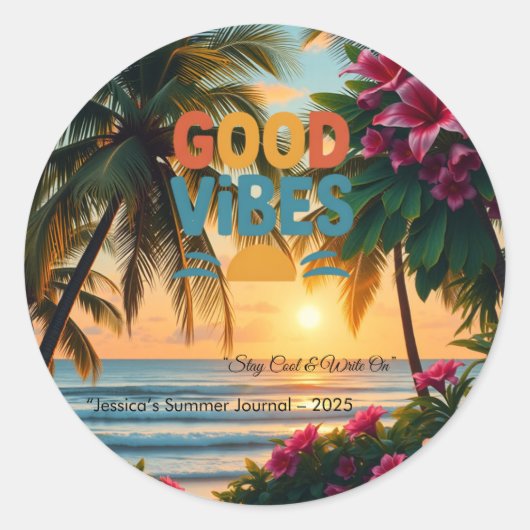 Summer Vibes Tropical Notebook Runder Aufkleber (Vorderseite)