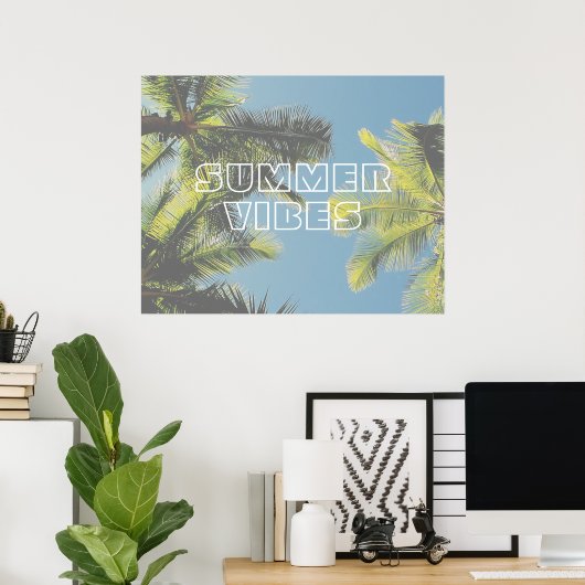 Summer Vibes Tropical Palm Tree Green Blue Sky Poster (Heimbüro)