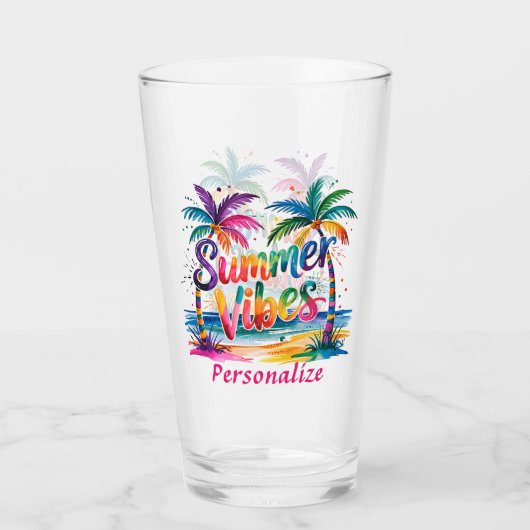 Summer Vibes Tropical Palm Tree Ozean farbenfroh Glas (Vorderseite)