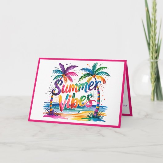 Summer Vibes Tropical Palm Tree Ozean farbenfroh Karte (Vorderseite)