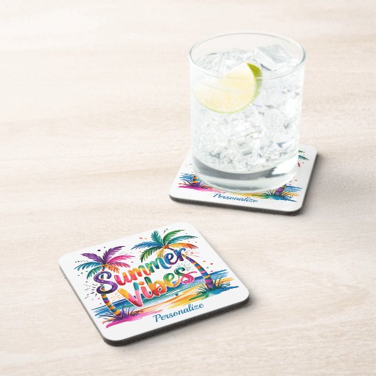 Summer Vibes Tropical Palm Tree Ozean Personalisie Getränkeuntersetzer (Rechte Seite)