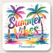 Summer Vibes Tropical Palm Tree Ozean Personalisie Getränkeuntersetzer (Vorderseite)