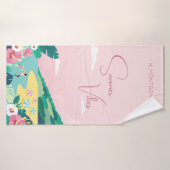 Summer Vibes Tropical Pink Custom Name Beach Badehandtuch (Badehandtuch)