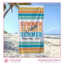 Summer Vibes Tropical Stripes Customizable Strandtuch