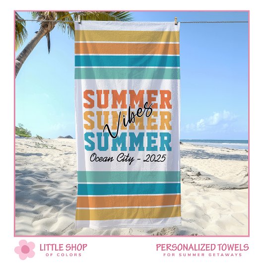 Summer Vibes Tropical Stripes Customizable Strandtuch