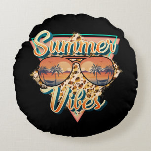 Summer Vibes   Vintage Sonnenbrille   Beach Sunset Rundes Kissen