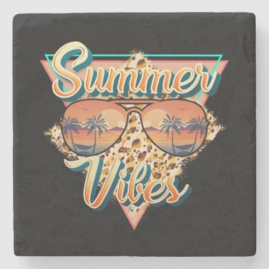 Summer Vibes | Vintage Sonnenbrille | Beach Sunset Steinuntersetzer (Vorderseite)