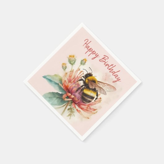 Summer Vibes Watercolor Bumblebee Happy Birthday Serviette (Ecke)
