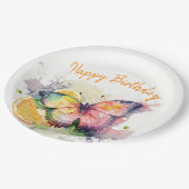 Summer Vibes Watercolor Butterfly - Happy Birthday Pappteller (Schrägansicht)