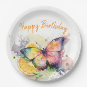 Summer Vibes Watercolor Butterfly - Happy Birthday Pappteller (Vorderseite)