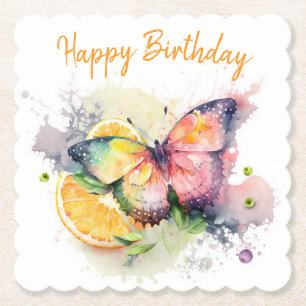 Summer Vibes Watercolor Butterfly - Happy Birthday Untersetzer