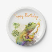 Summer Vibes Watercolor Chameleon - Happy Birthday Pappteller (Vorderseite)