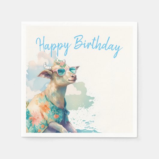 Summer Vibes Watercolor Goat - Happy Birthday Serviette (Vorderseite)