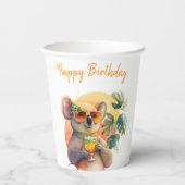Summer Vibes Watercolor Koala - Happy Birthday Pappbecher (Rückseite)