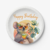 Summer Vibes Watercolor Koala - Happy Birthday Pappteller (Vorderseite)
