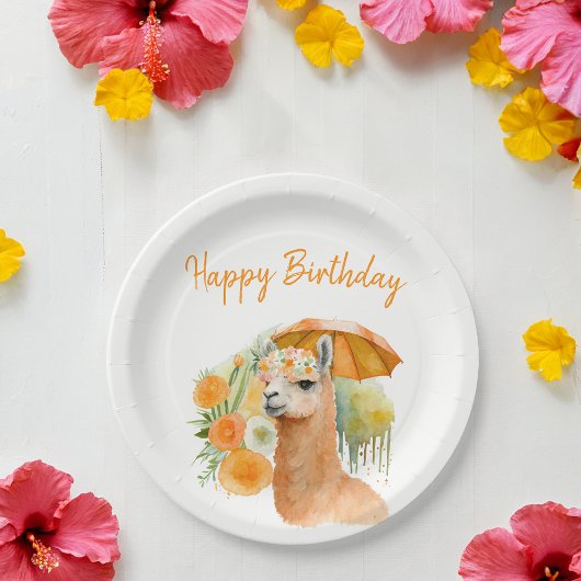 Summer Vibes Watercolor Llama - Happy Birthday Pappteller