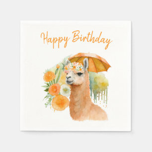 Summer Vibes Watercolor Llama - Happy Birthday Serviette