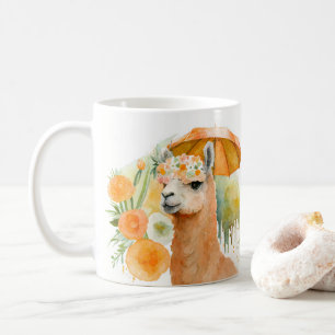 Summer Vibes Watercolor Llama und Blume - Kaffeetasse