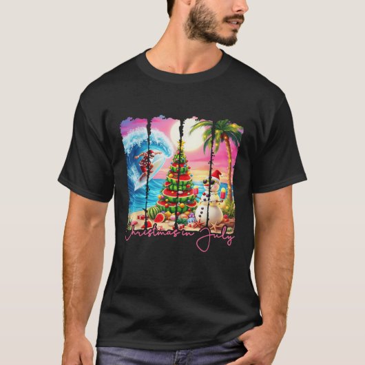 Summer Vibes Xmas im Juli Santa Surfing Beach Trip T-Shirt (Vorderseite)