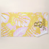 Summer Vibes Yellow Palm Leaf Strandtuch (Vorderseite)