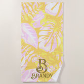 Summer Vibes Yellow Palm Leaf Strandtuch (Vorderseite)