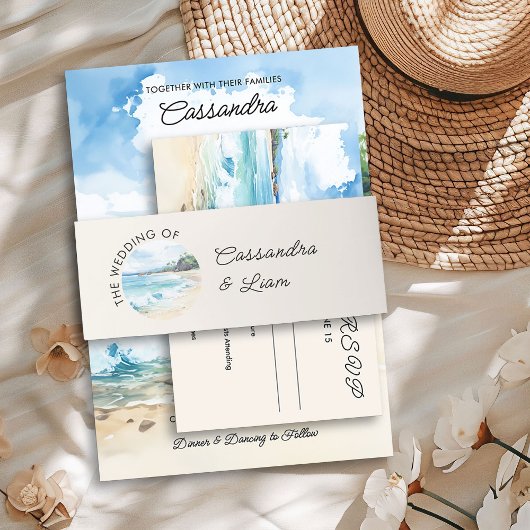 Summer Watercolor Beach Hochzeit Einladungsbanderole