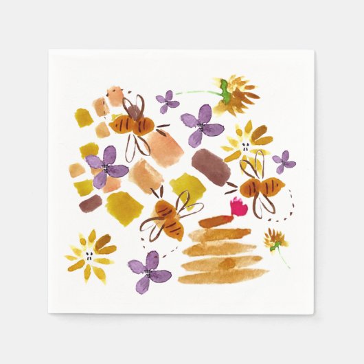 Summer Watercolor Bee and Brush Strokes Serviette (Vorderseite)