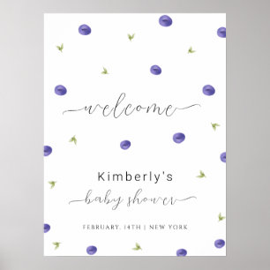 Summer Watercolor Blueberry Baby Dusche Willkommen Poster