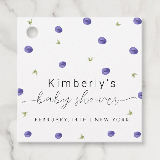 Summer Watercolor Blueberry Farm Baby Dusche Geschenkanhänger (Vorderseite)