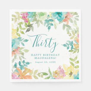 Summer Watercolor Blume Custom 30. Geburtstag Serviette