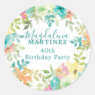 Summer Watercolor Blume Custom 40. Geburtstag Runder Aufkleber