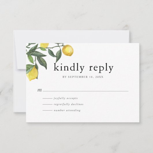 Summer Watercolor Citrus Lemons Grüne RSVP Karte (Vorderseite)
