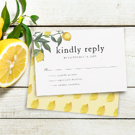 Summer Watercolor Citrus Lemons Grüne RSVP Karte