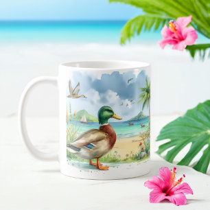 Summer Watercolor Duck am Strand Kaffeetasse