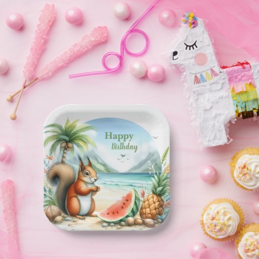 Summer Watercolor Eichhörnchen Pappteller (Party)
